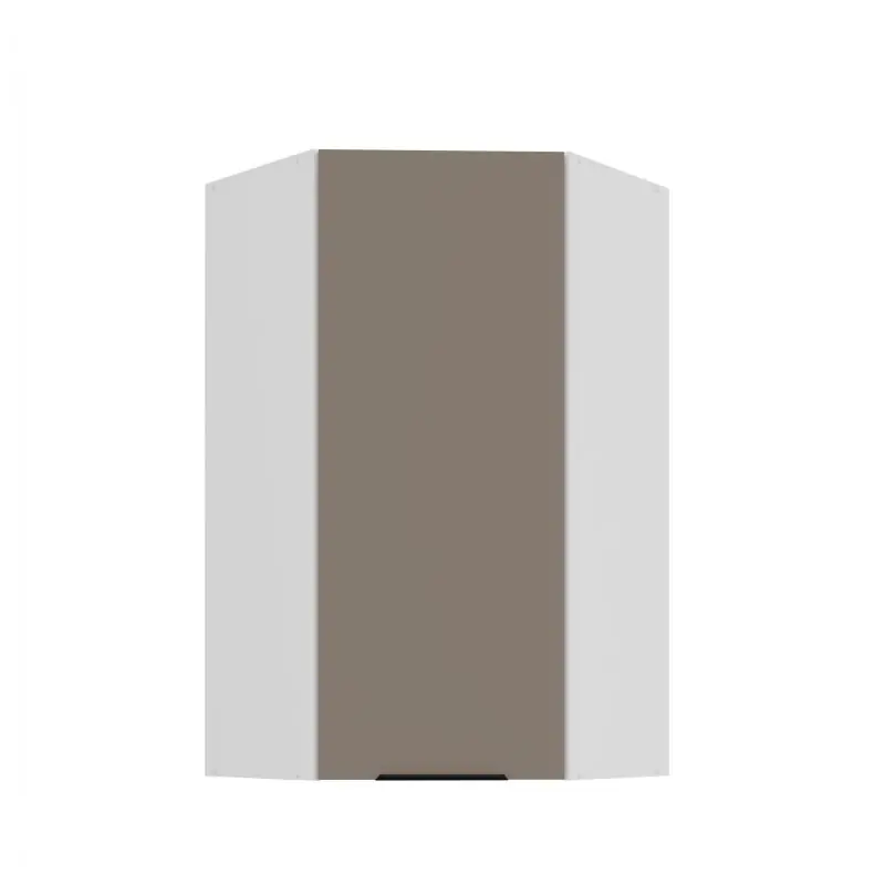 Vysoká horní rohová skříňka LUNARA 1 - 60x60 cm, tmavě béžová / bílá Sleva
