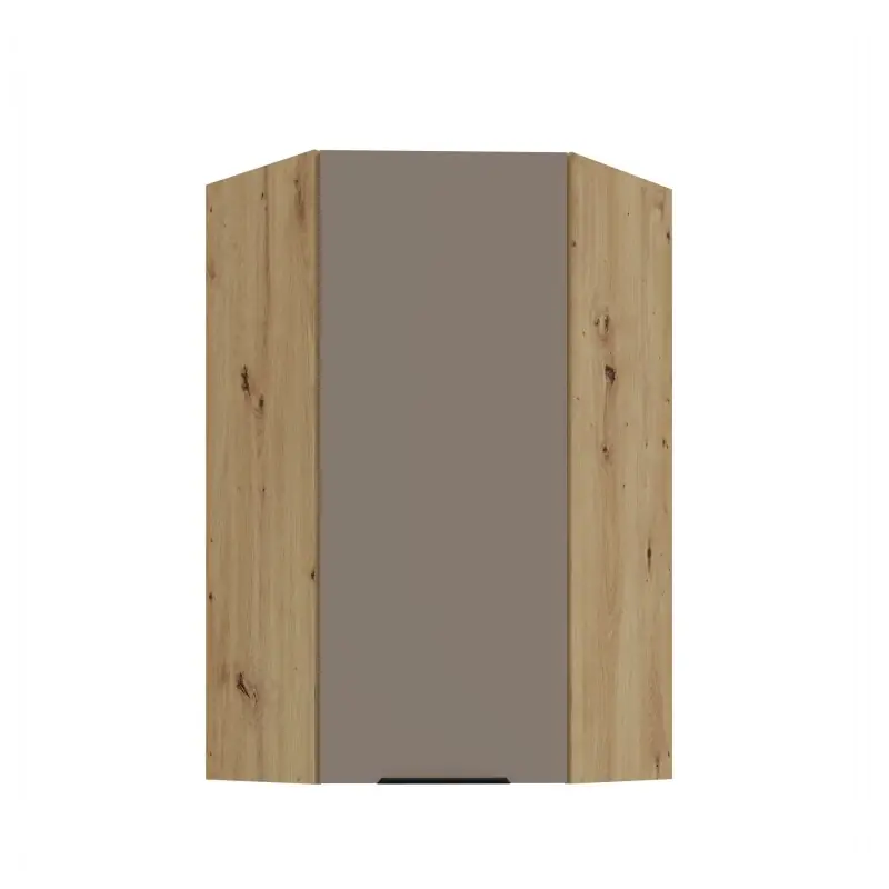 Vysoká horní rohová skříňka LUNARA 1 - 60x60 cm, tmavě béžová / dub artisan Nejlepší Volba