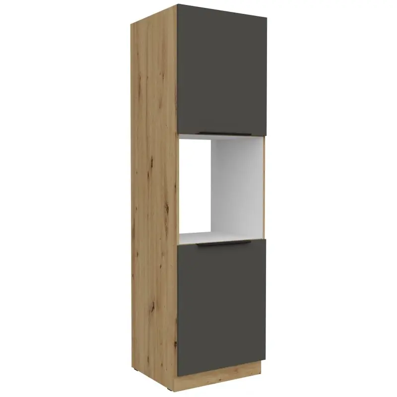 Kuchyňská skříň na vestavnou troubu LUNARA - šířka 60 cm, grafit / dub artisan Vrácení Zdarma