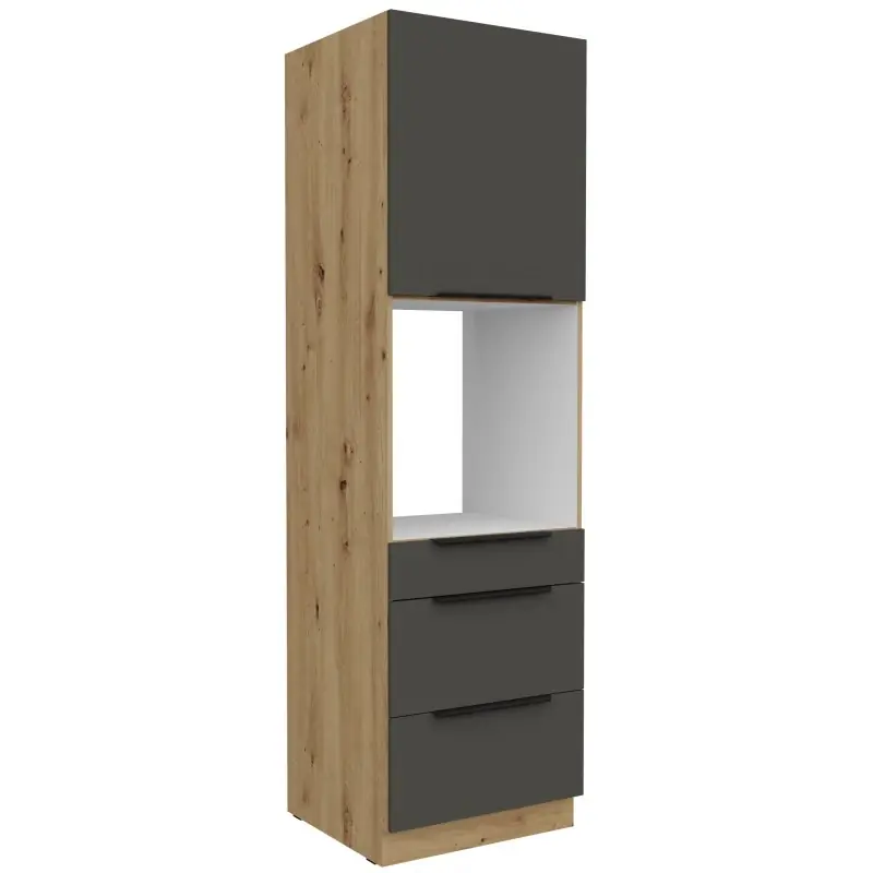 Aktuální Skříň na vestavnou troubu se šuplíky LUNARA - šířka 60 cm, grafit / dub artisan