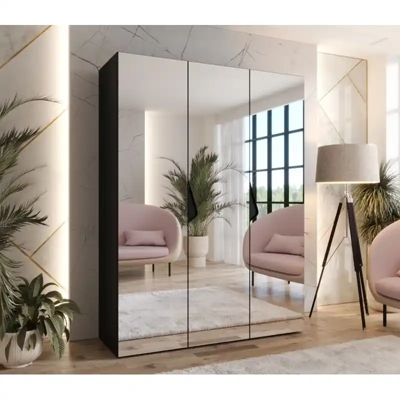 Zrcadlová šatní skříň 150 cm AMARIS 3 - černá / černé úchyty Vrácení Zdarma