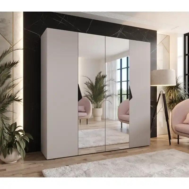 Čtyřdveřová zrcadlová skříň 200 cm AMARIS 2 - kašmír / černé úchyty Aktuální