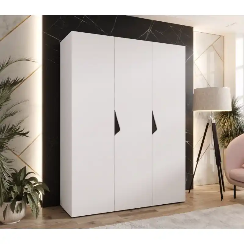 Akční Nabídka Třídveřová šatní skříň 150 cm AMARIS 1 - bílá / černé úchyty