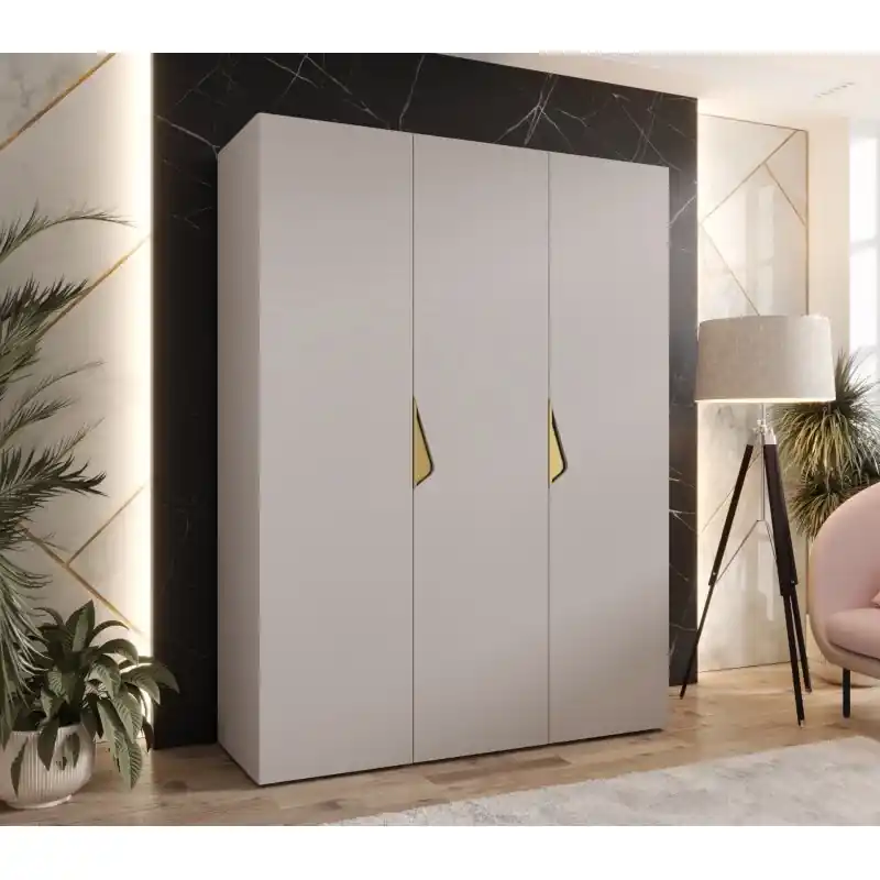 Třídveřová šatní skříň 150 cm AMARIS 1 - kašmír / zlaté úchyty Objednat Nyní
