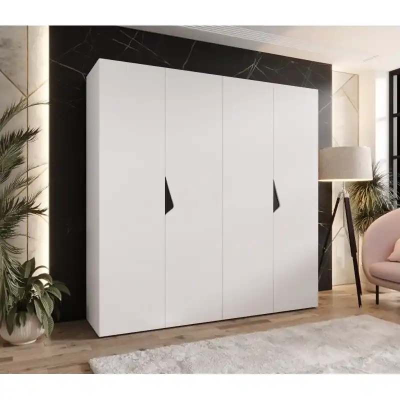 Odeslání Ihned Čtyřdveřová šatní skříň 200 cm AMARIS 1 - bílá / černé úchyty