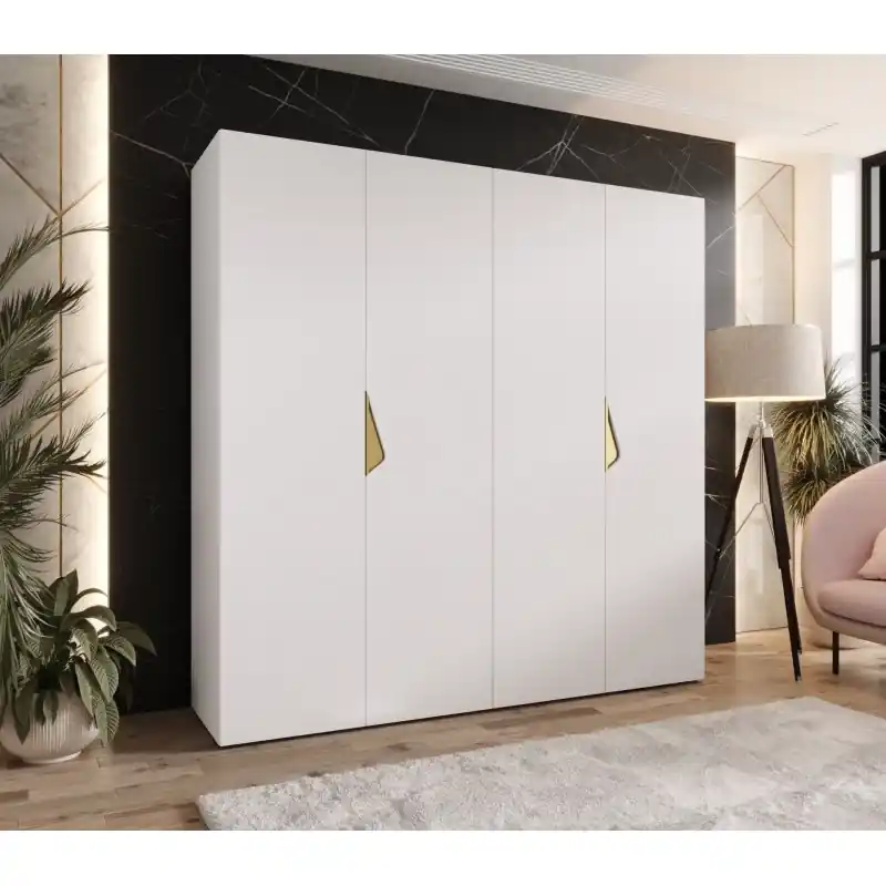Čtyřdveřová šatní skříň 200 cm AMARIS 1 - bílá / zlaté úchyty Rychlé Dodání