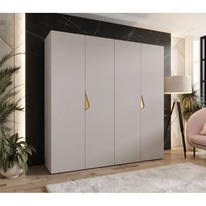 Čtyřdveřová šatní skříň 200 cm AMARIS 1 - kašmír / zlaté úchyty Bezpečná Platba