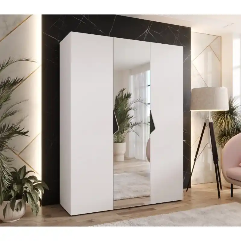 Sleva Třídveřová šatní skříň 150 cm AMARIS 2 - bílá / černé úchyty