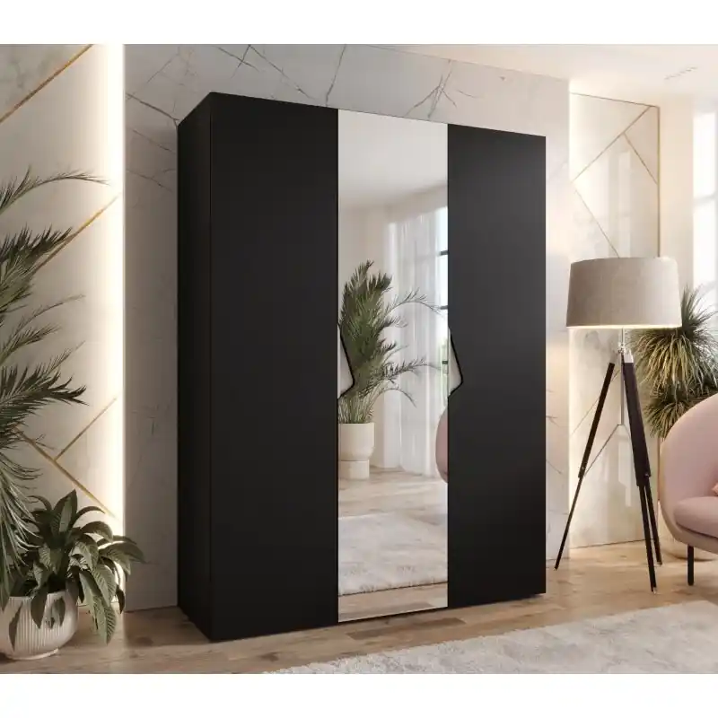 Třídveřová šatní skříň 150 cm AMARIS 2 - černá / kašmírové úchyty Nejprodávanější