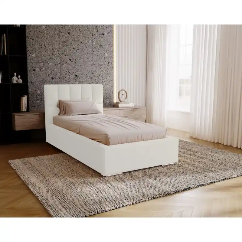 Jednolůžková čalouněná postel 80x200 EMPORIA - bílá Sleva