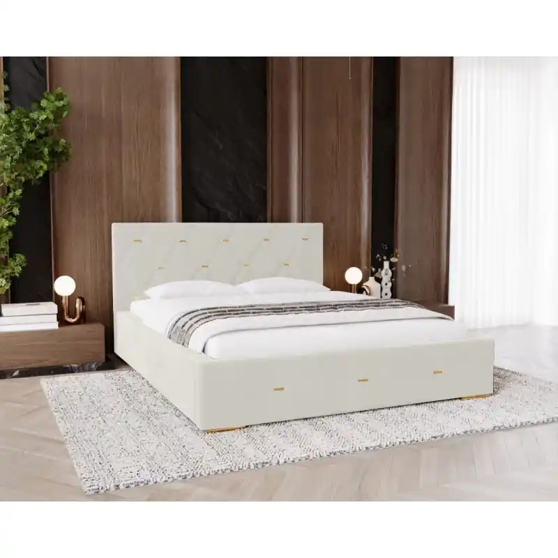 Čalouněné dvojlůžko 160x200 s úložným prostorem DANVILLE 2 - bílé Doprava Zdarma