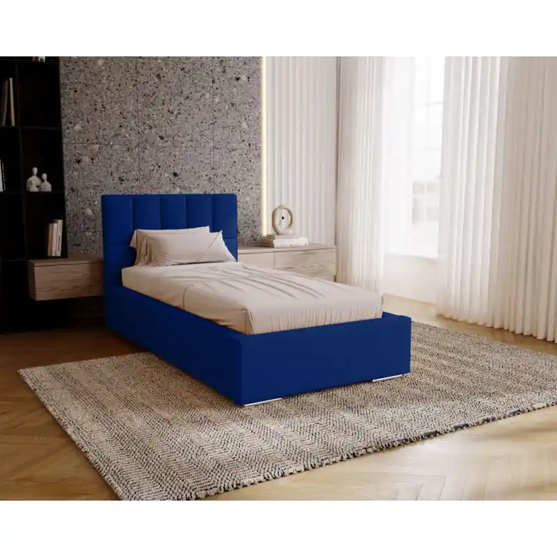 Jednolůžková čalouněná postel 90x200 EMPORIA - tmavá modrá Jen Po Omezenou Doba