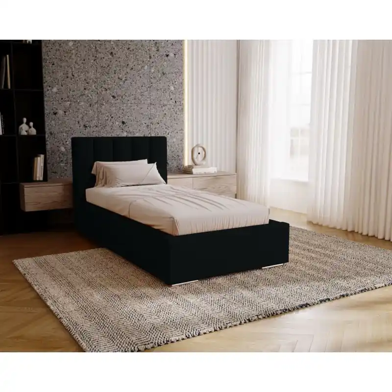 Jednolůžková čalouněná postel 90x200 EMPORIA - černá Víkendová Akce