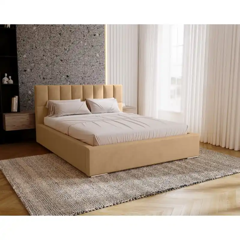 Jednolůžková čalouněná postel 120x200 EMPORIA - teplá béžová Autentický