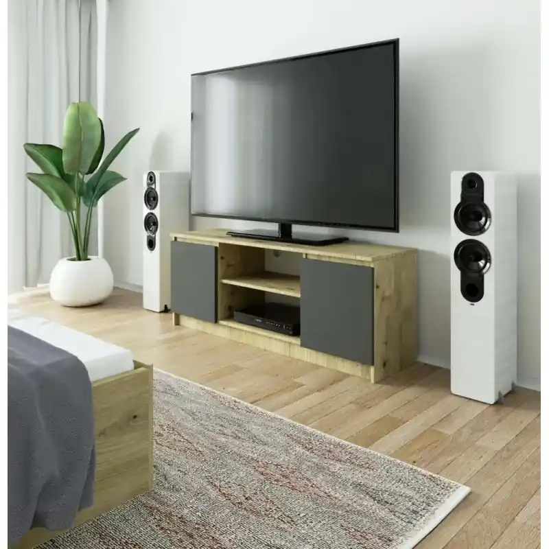 Expresní Doručení TV stolek s dvířky YMARIN - dub artisan / šedý