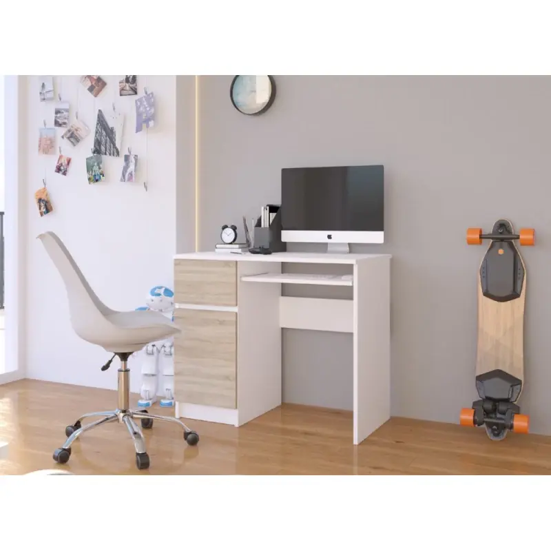 Akční Nabídka PC stůl KALRION - bílý / dub sonoma, levé provedení