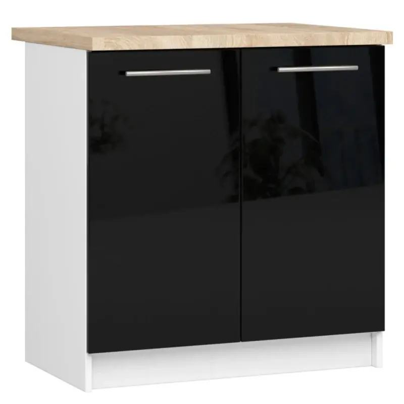 Dolní kuchyňská skříňka 80 cm VERMINA - bílá / černá lesklá Rychlé Dodání