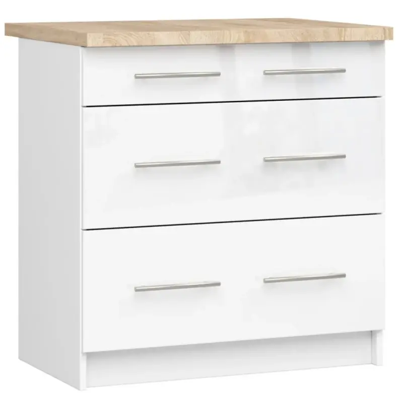 Kuchyňská skříňka se šuplíky 80 cm VERMINA - bílá / bílá lesklá Autentický