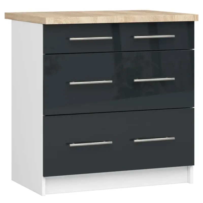 Kuchyňská skříňka se šuplíky 80 cm VERMINA - bílá / tmavě šedá lesklá Nejprodávanější