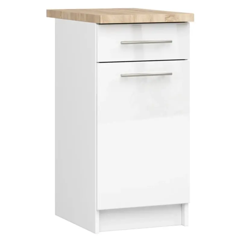 Cenově Výhodný Dolní kuchyňská skříňka 40 cm VERMINA se šuplíkem - bílá / bílá lesklá