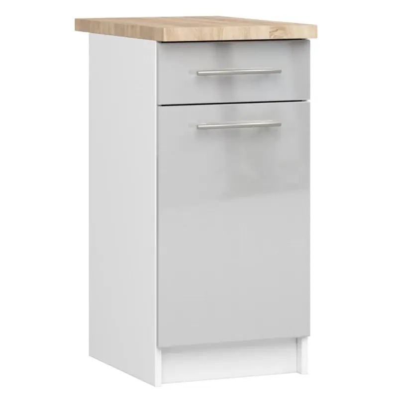 Oblíbený Dolní kuchyňská skříňka 40 cm VERMINA se šuplíkem - bílá / světle šedá lesklá