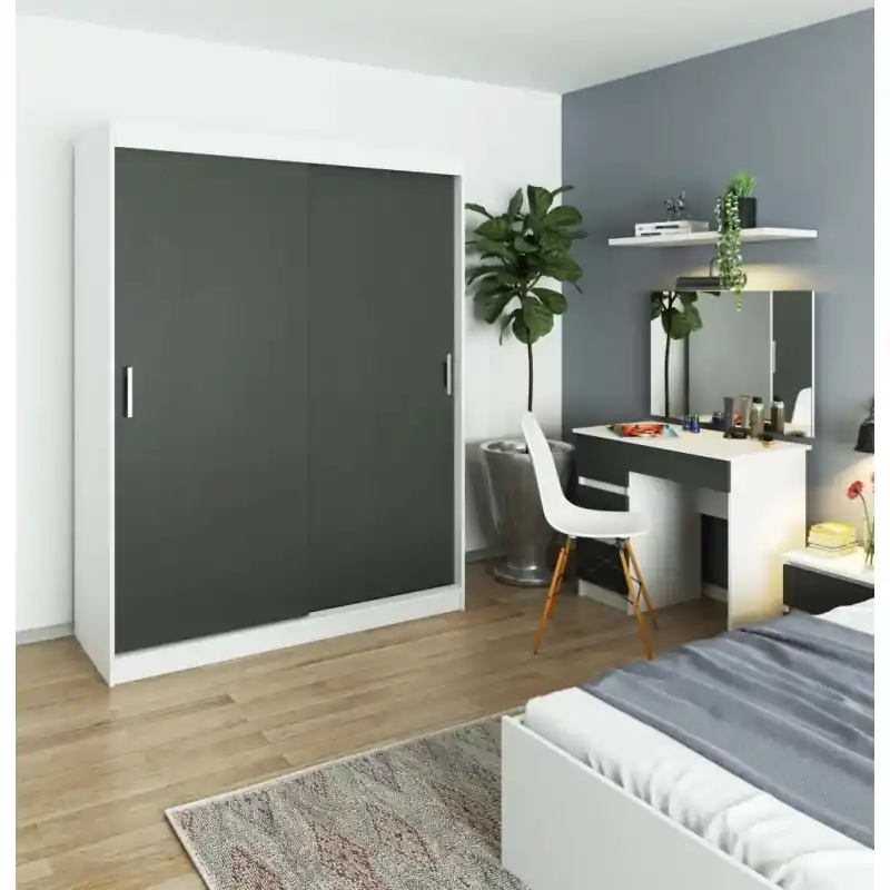 Nejprodávanější Prostorná šatní skříň 150 cm VALESTRA - bílá / tmavě šedá