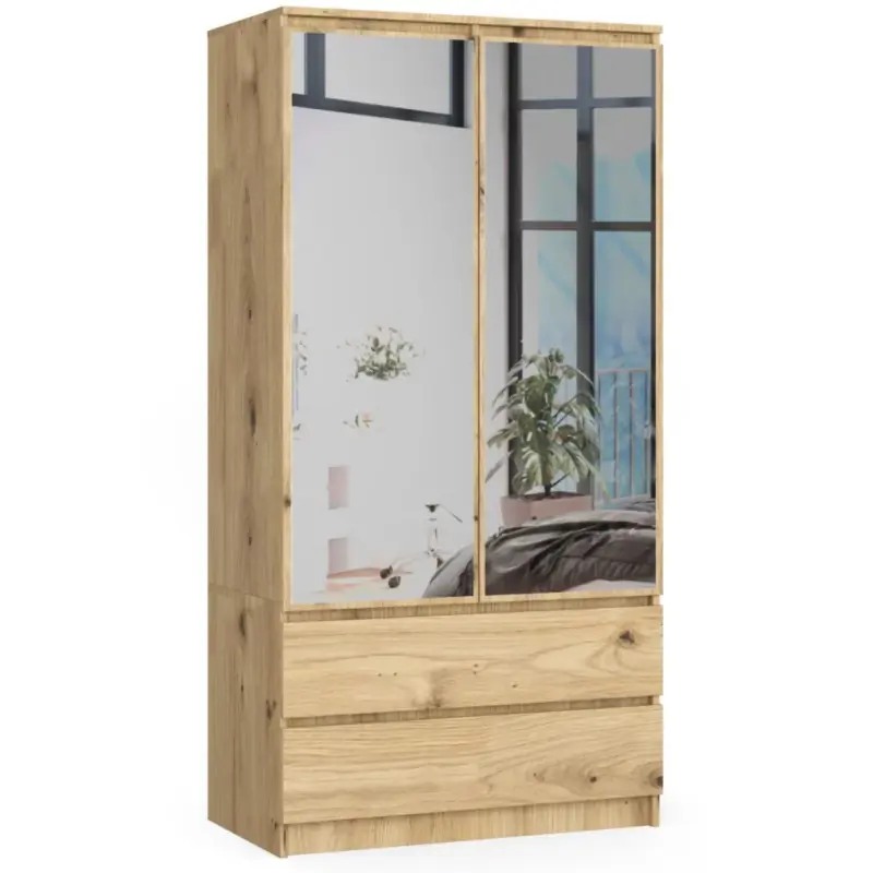 Šatní skříň se šuplíky a zrcadly 90 cm LOTA - dub artisan Nejlepší Cena